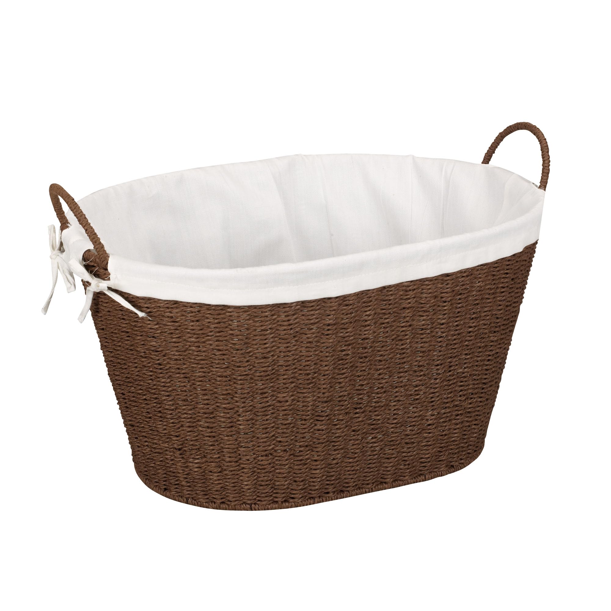 Household Essentials ML-7067 Paper Rope Wicker Laundry Basket with Handles | Comes with Removable Liner | Dark Brown Stain